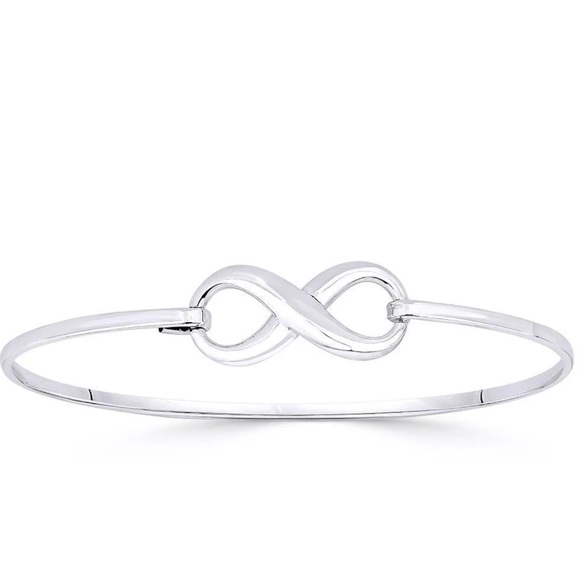 Infinity Symbol Sterling Silver Bangle Bracelet - Picture 1 of 3